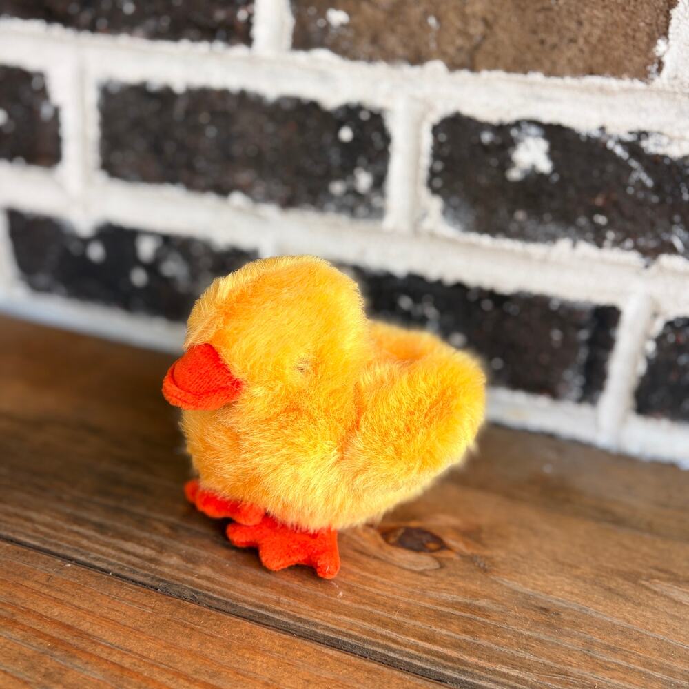 Vintage Squeaking Yellow Duckling Plush Orange Beak Feet Soft Stuffed Animal